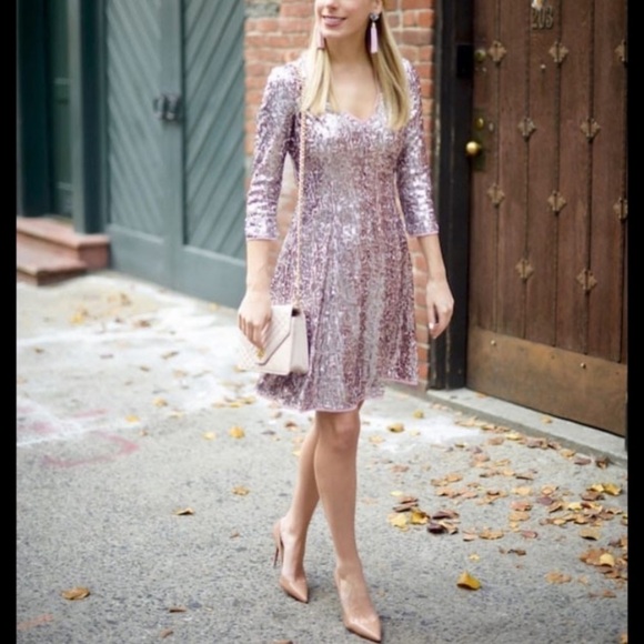 Nwt Eliza J pink rose gold mesh sequin fit & flare formal party dress - Picture 2 of 9